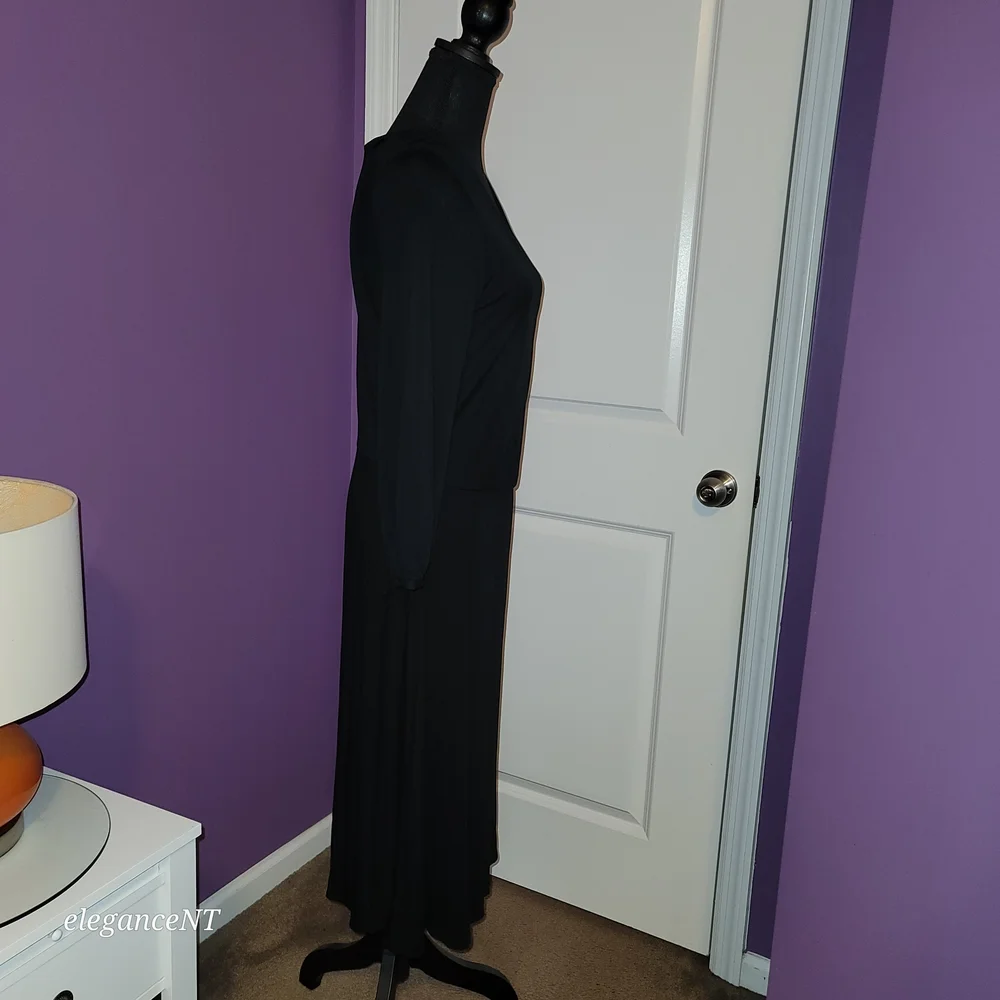 New York & Company Classic Faux Wrap Black Dress Sz: L